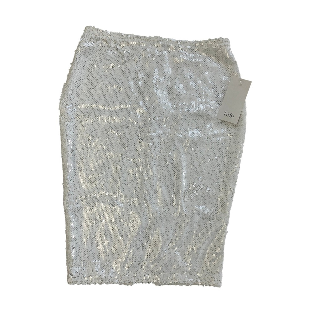 Tobi Women White Sequin Pencil Midi Skirt High Waisted Party size S New w/ Tags